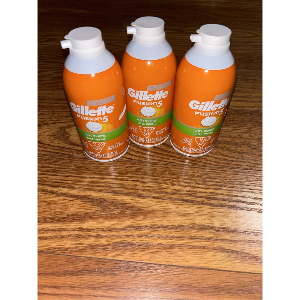 NEW Gillette Fusion 5 Ultra Sensitive Shave Foam Full Size 11 Oz Each‎ Lot Of 3
